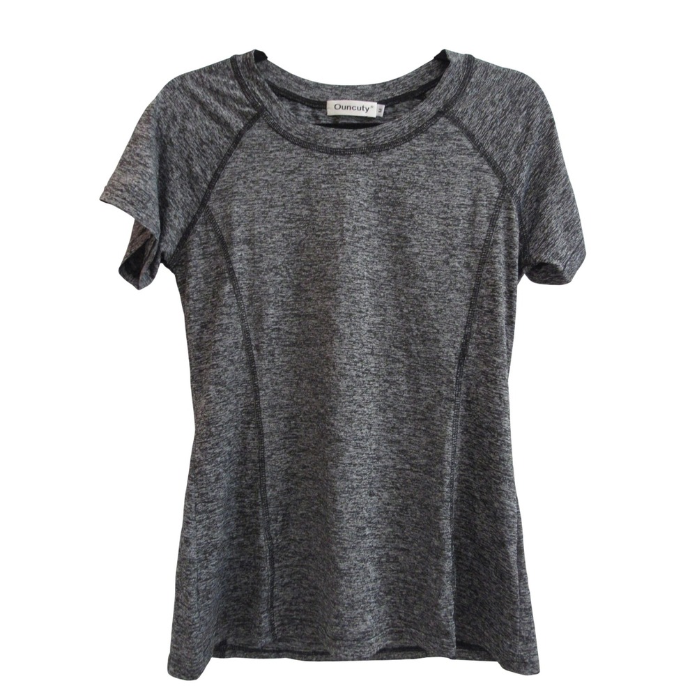 Ouncuty Womens Size M Activewear Top Gray Space Dye Heathered Short Sleeve Shirt